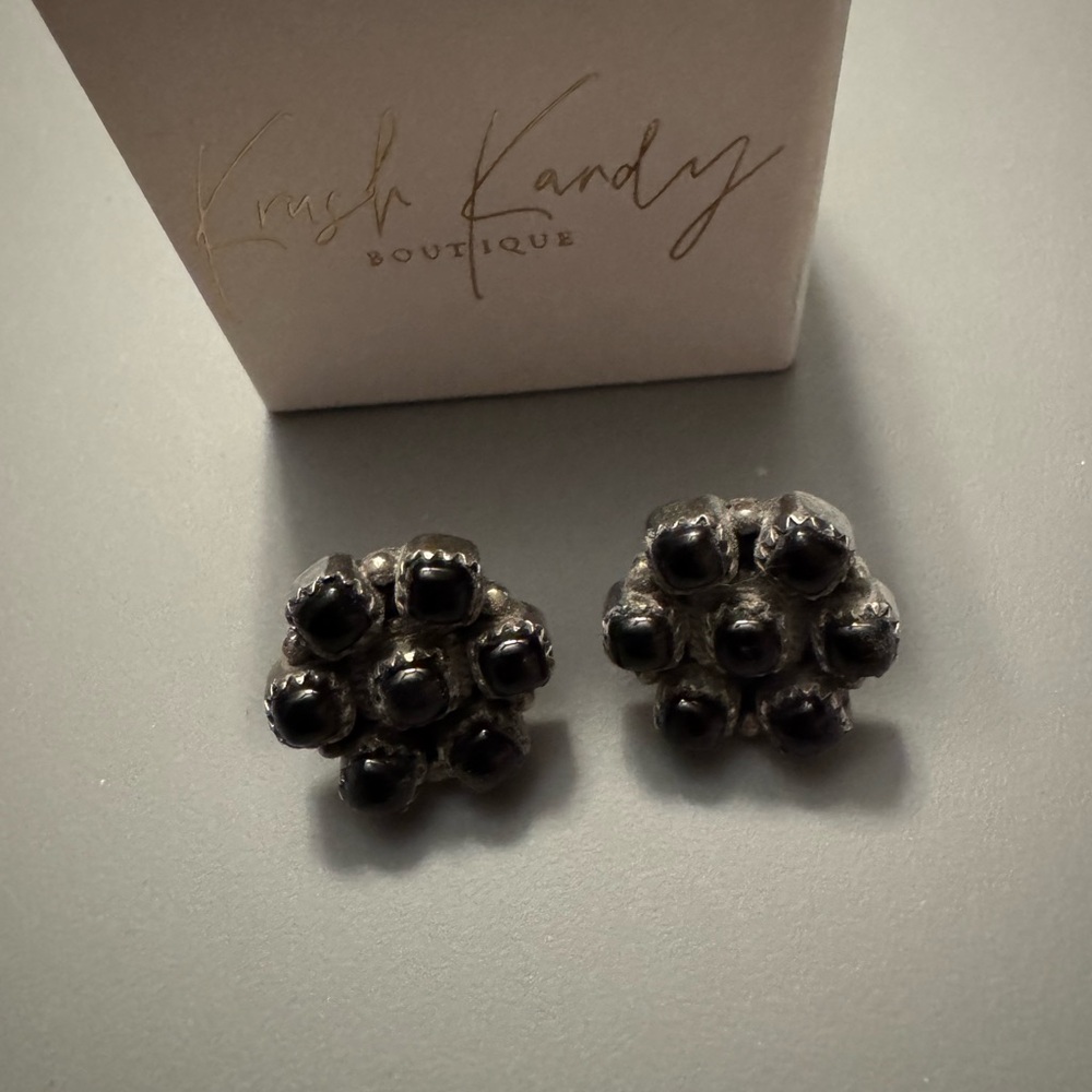Sterling silver and onyx cluster earrings